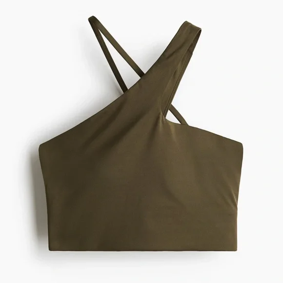 NWT H&M MOVE Asymmetrical Olive Green Women's Top - Picture 6 of 8